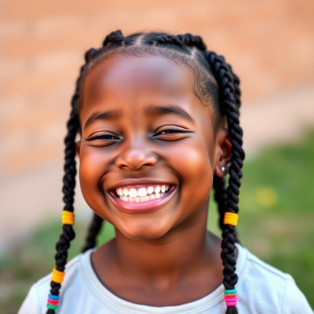 Young Black girl smiling brightly with beaded kids' braids