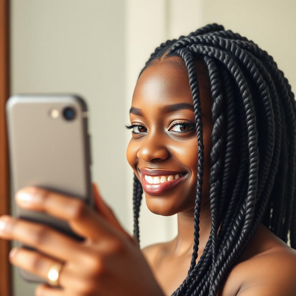 Black woman taking a selfie with clean stitch braids